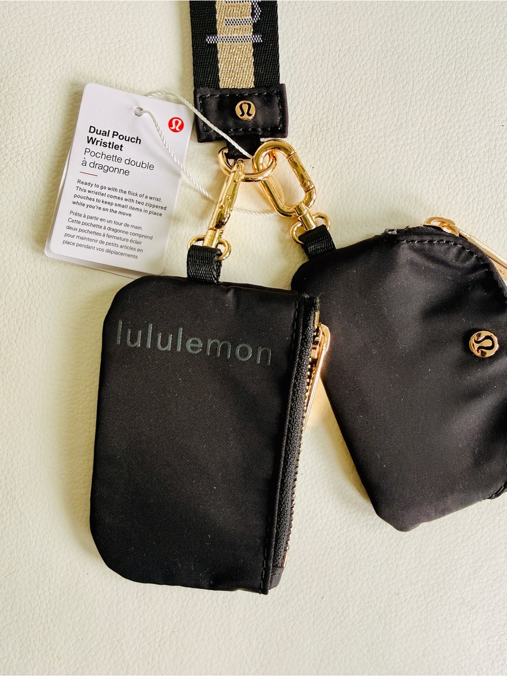lululemon athletica Black Dual Pouch Wristlet with Gold Hardware